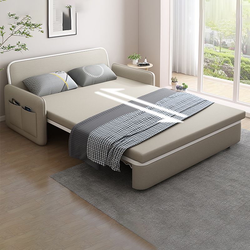 Sofá moderno de cuero de color beige color beige con almacenamiento de bolsillo