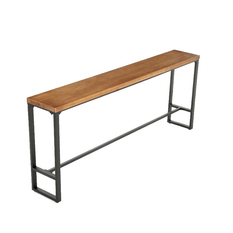 Industrial Bar Table Rectangle Solid Wood Bistro Table with Trestle Base in Black
