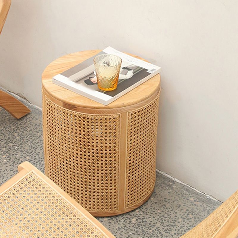 17.71 inch Tall Drum Side Table Rattan Side End Table with Storage