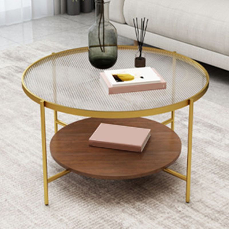 17,7 "H Tavolino moderno in vetro rotondo in acciaio 4 gambe tavolo da cocktail con scaffale