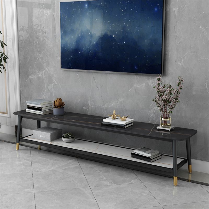 Glam Style Stone TV stand 2 étagères ouvertes Console de stand de télévision de rangement