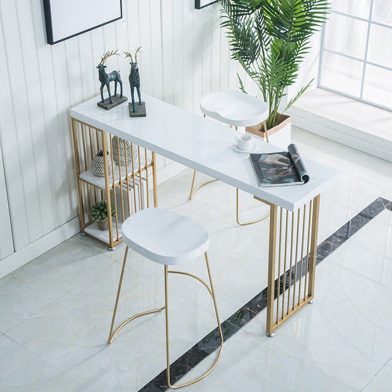 Glam 1/3 Pieces Bar Table Set Rectangle Wood Counter Table with Stools for Dining Room
