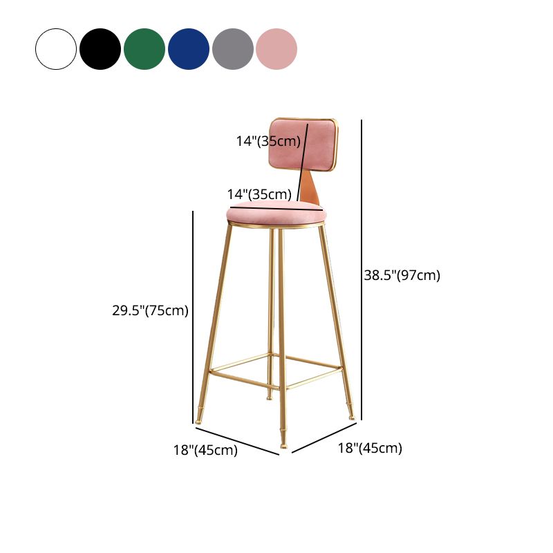 Taburete de bar y mostrador de terciopelo Glam, taburete redondo con 4 patas doradas