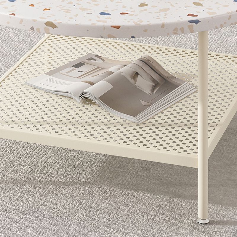 Mesa de centro contemporánea de 17" de alto, mesa de cóctel de café blanca con almacenamiento