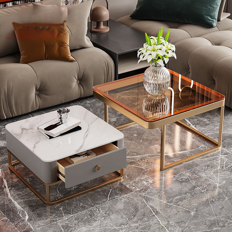 Frame Slate Coffee Table Glam Nesting Coffee Table Set with Drawer Clearhalo 'Coffee & Accent Tables' 'Coffee Tables' 'coffee_tables' 'furn' 'furn_coffee_tables' 'Furniture' 'Living Room Furniture' 1200x1200_d4dcd2ef-dab9-487b-9921-674f48b0c849