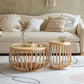 Asian Drum End Table Round Rattan Accent Side Table with Storage