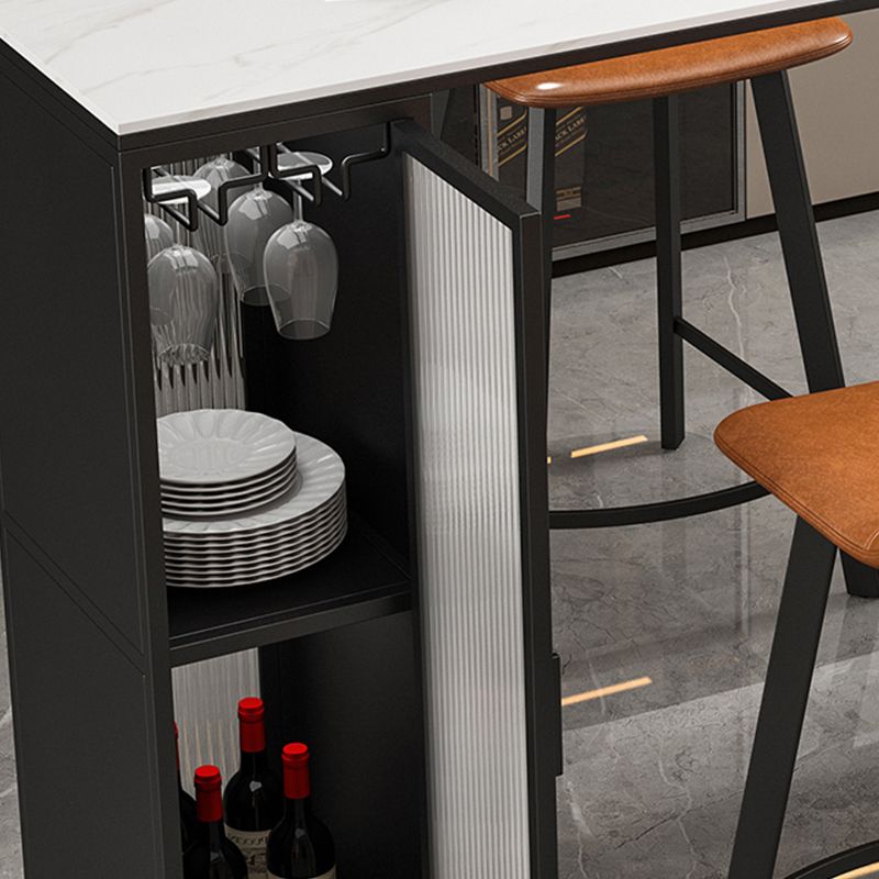 Contemporary Sintered Stone Top Rectangle Bar Dining Table with Storage ...