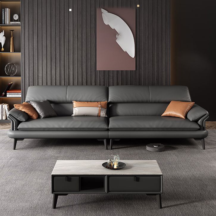 Skandinavisches Sofa echtes Leder dunkelgrauer Kissen Kissen Top Arm Sitzgelegenheiten