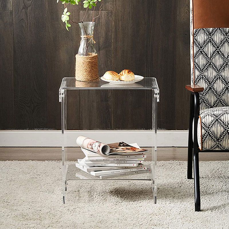 Plastic 2-Tier End Table Rectangular Corner Table for Living Room