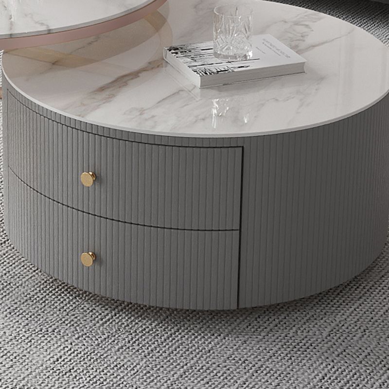 Glam Nesting Coffee Table Set Drum Round Slate Coffee Table with Drawers Clearhalo 'Coffee & Accent Tables' 'Coffee Tables' 'coffee_tables' 'furn' 'furn_coffee_tables' 'Furniture' 'Living Room Furniture' 1200x1200_d4e7f03c-fed9-47b8-947e-c8321b660021