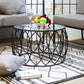 Glass Top Coffee Table Round Shape Frame Base Cocktail Table