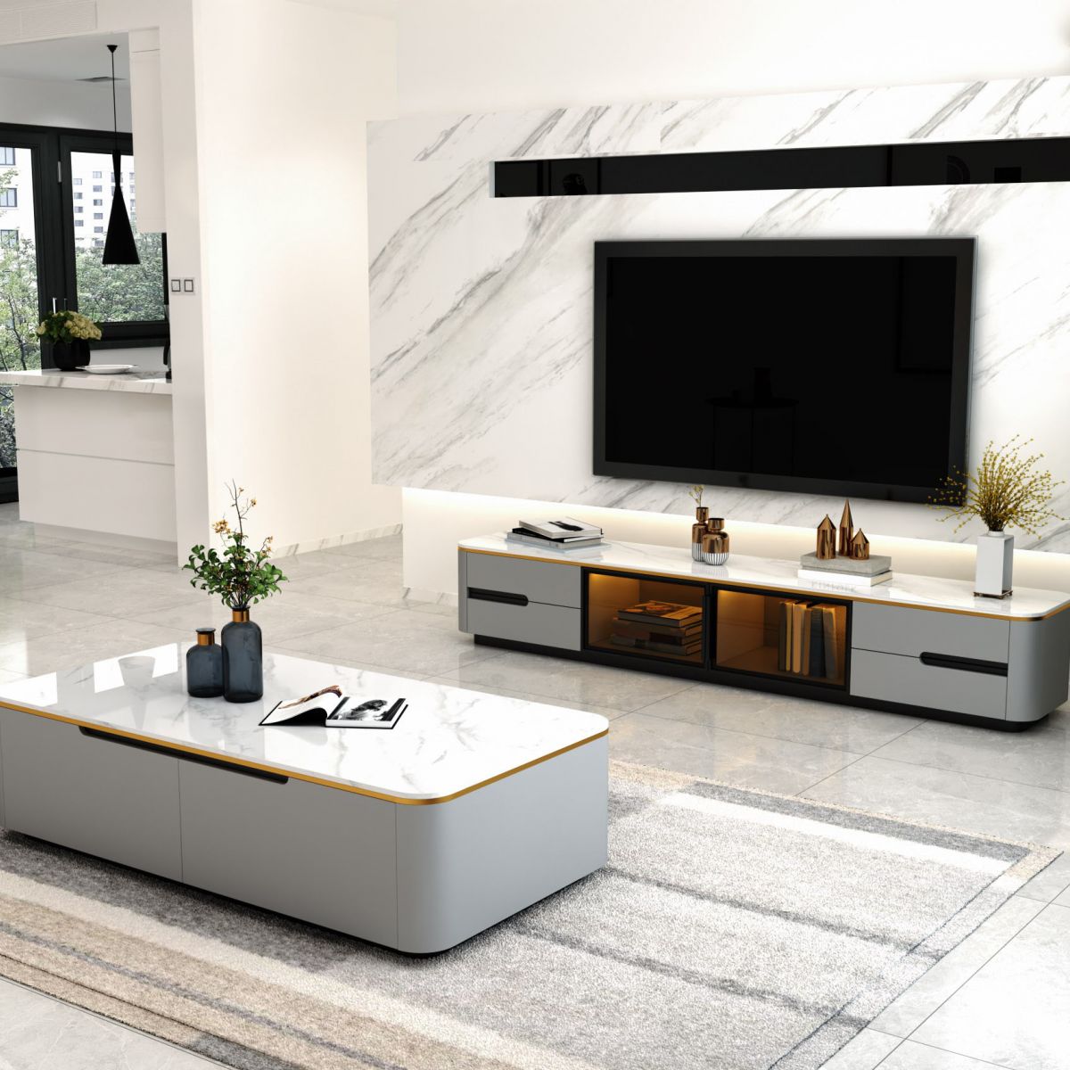 Block 1 tavolino singolo con cassetti Tavolino da cocktail moderno rettangolare