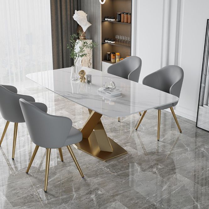 Luxury Sintered Stone Dining Table Rectangle White Table with Metal Pedestal Clearhalo ' dining_table' 'Dining Tables & Seating' 'Dining Tables' 'furn' 'furn_dining_table' 'Furniture' 'furniture_dining_table' 'Kitchen & Dining Furniture' 'kitchen&dining_furn' 'kitchen' 'kitchen_dining_table' 1200x1200_d4ed9752-cdf8-4b2c-9409-85bf27b9a828