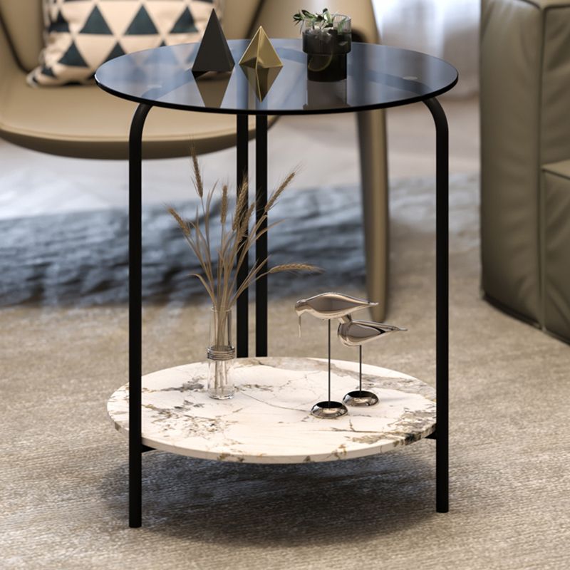 Modern Round Glass Side Table Dia 19.7" 4 Legs End Table with Shelf