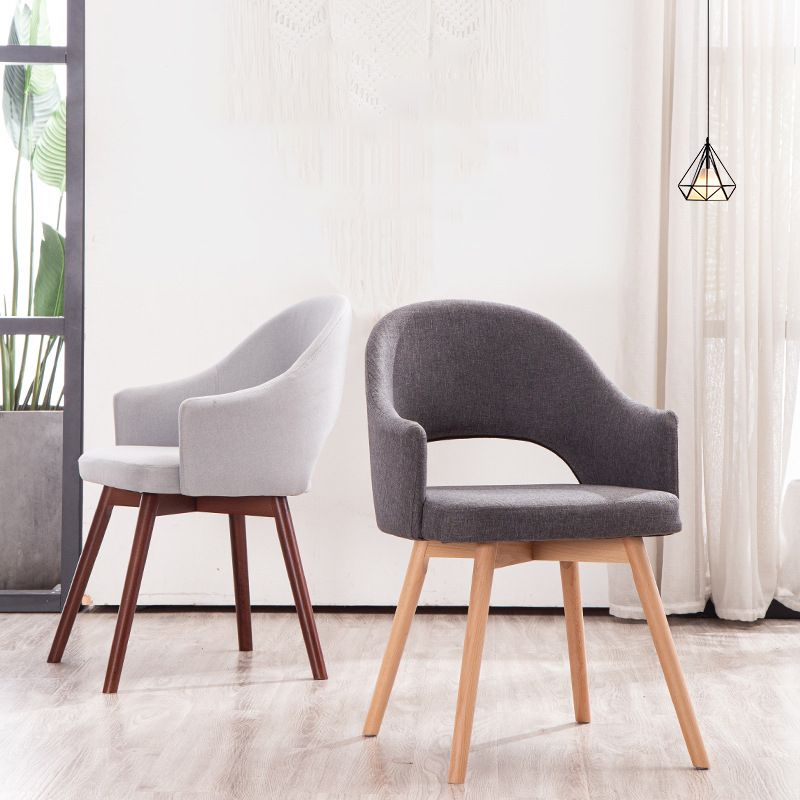 Modern Linen Dining Chair Open Back Dining Side Furniture with Wood Legs in Matte Finish Clearhalo 'Dining Chairs' 'Dining Tables & Seating' 'dining_chair' 'furn' 'furn_dining_chair' 'Furniture' 'Kitchen & Dining Furniture' 1200x1200_d4f677a4-6f79-4a2b-a741-10480ed7c112