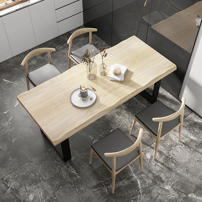 Industrial Pine Wood Dining Table Rectangle Table with Black Double Pedestal Clearhalo 'Dining Tables & Seating' 'Dining Tables' 'dining_table' 'furn' 'furn_dining_table' 'Furniture' 'furniture_dining_table' 'Kitchen & Dining Furniture' 'kitchen' 'kitchen_dining_table' 1200x1200_d4f9d819-176b-4771-95a9-0ea57cf70dcd