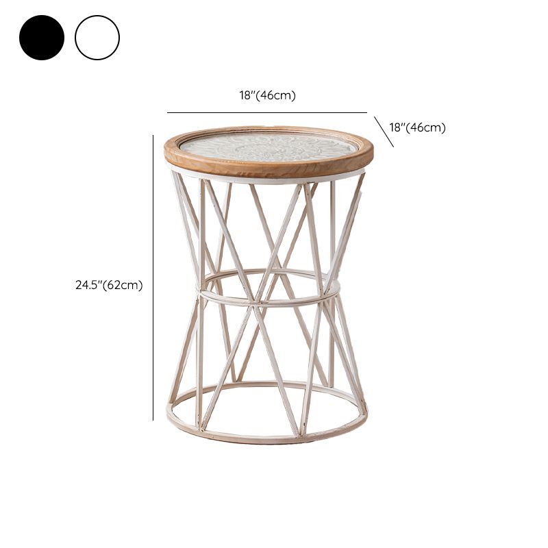 Table d'extrémité en bois massif de forme ronde avec table d'angle de base en métal pour le salon