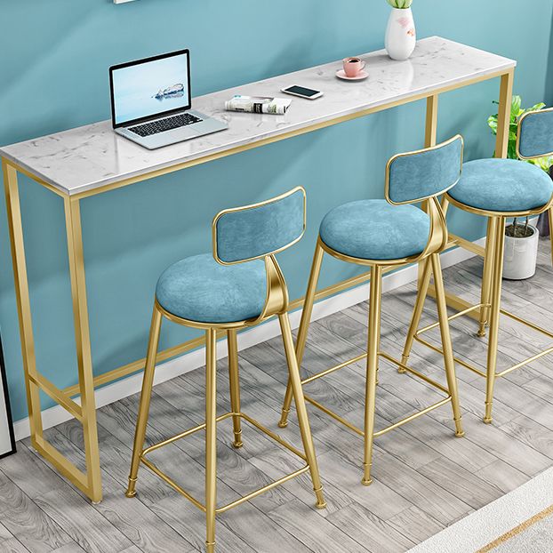 White Marble Table with Rectangle Table Top Gold Trestle Table - 41.3" H Clearhalo 'Bar Furniture' 'Bar Tables' 'bar_tables' 'furn' 'furn_bar_tables' 'Furniture' 'furniture_bar_tables' 'Kitchen & Dining Furniture' 1200x1200_d4ffd280-2746-490c-b4aa-bee8cddaec10