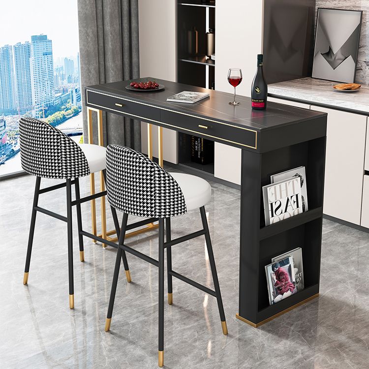 Glam Iron Bar Dining Table Faux Marble Top Indoor Bistro Table with 2-Drawer Clearhalo 'Bar Furniture' 'Bar Tables' 'bar_tables' 'furn' 'furn_bar_tables' 'Furniture' 'furniture_bar_tables' 'Kitchen & Dining Furniture' 1200x1200_d509e9ba-da62-4a17-950f-6b4ad4e28395