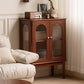 Modern Living Room Curio Cabinet Solid Wood Glass Doors with Lighting