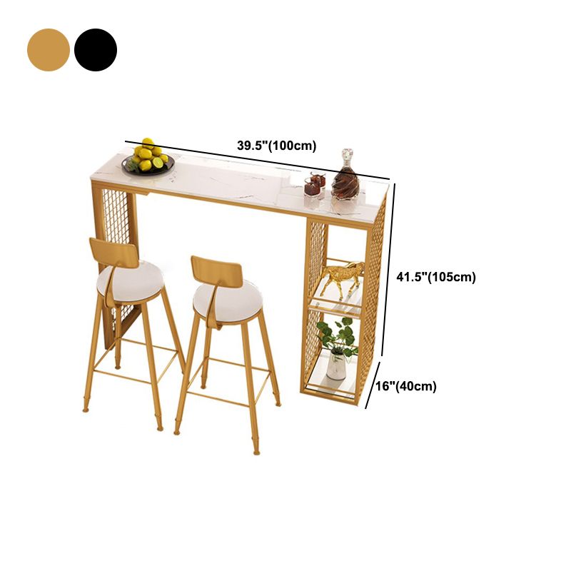 Table de bar supérieur en marbre rectangle table de pub glam avec base en métal