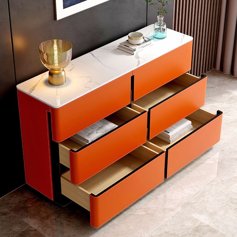 Stone and Wood Sideboard with Drawers Modern Buffet in Orange Clearhalo 'buffet_sideboard' 'Buffets & Sideboards' 'furn' 'furn_buffet_sideboard' 'Furniture' 'Kitchen & Dining Furniture' 1200x1200_d50d0d30-684e-4ed1-95c1-19d250f9ba5c