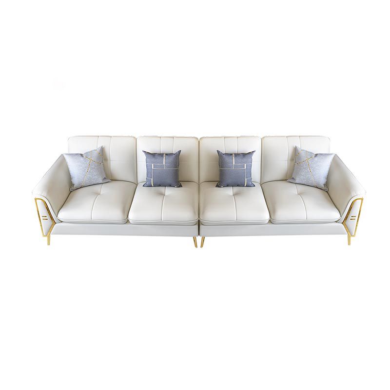Contemporary Genuine Leather Cushions Sofa 36.61"High Pillow Top Arm Sofa,White Clearhalo 'furn' 'furn_sectionals' 'Furniture' 'furniture_sectionals' 'kitchen' 'kitchen_sectionals' 'Living Room Furniture' 'Sectionals' 1200x1200_d5100a7f-e709-4955-b56e-7f0d2781c465