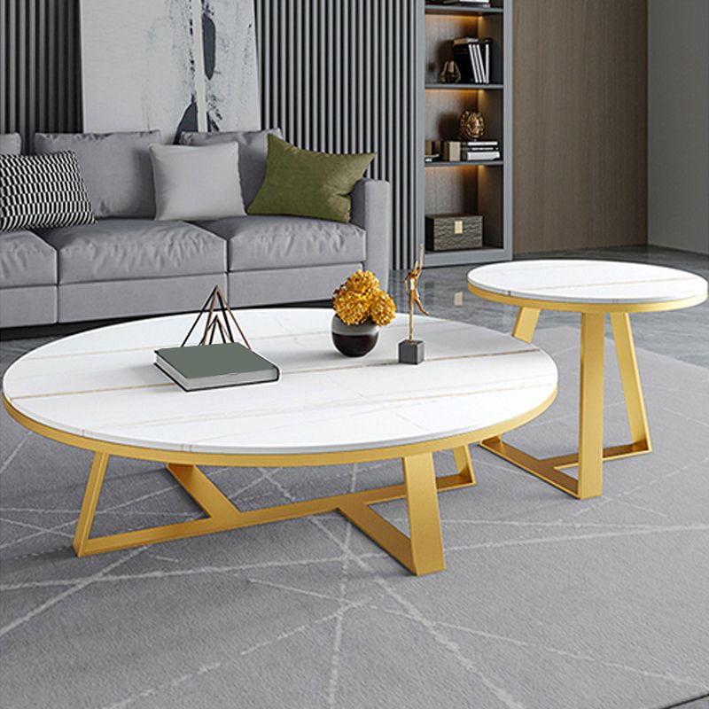 Tavolino glam in pietra ovale con base a croce di ferro 17,71 "di alto livello