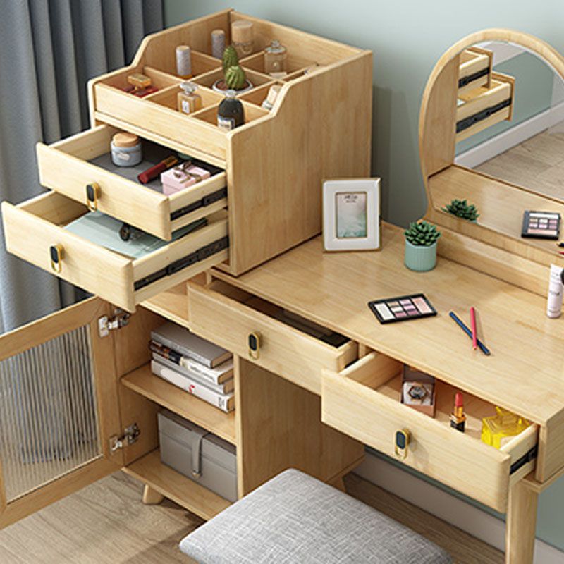 Set di vanità in legno con sgabelli e specchio 4 cassetti comò moderno stile