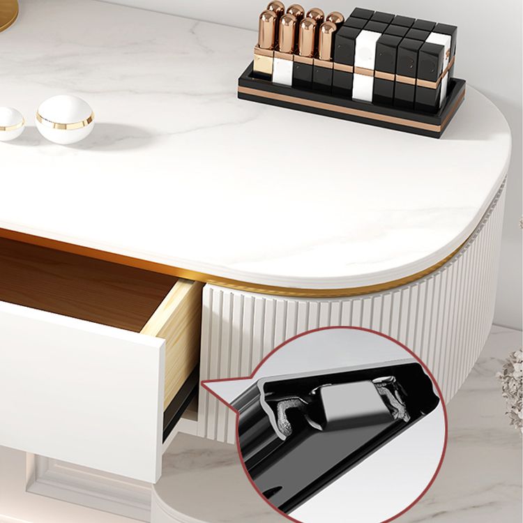 White Vanity Straight Feet Desk Stone Top Dressing Table Stool Set