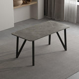 Industrial Rectangle Tripod Base Dining Table Black Frame Stone Top Dining Table Clearhalo 'Dining Tables & Seating' 'Dining Tables' 'dining_table' 'furn' 'furn_dining_table' 'Furniture' 'furniture_dining_table' 'Kitchen & Dining Furniture' 'kitchen' 'kitchen_dining_table' 1200x1200_d516c319-e304-47e6-9454-afddfa145b11