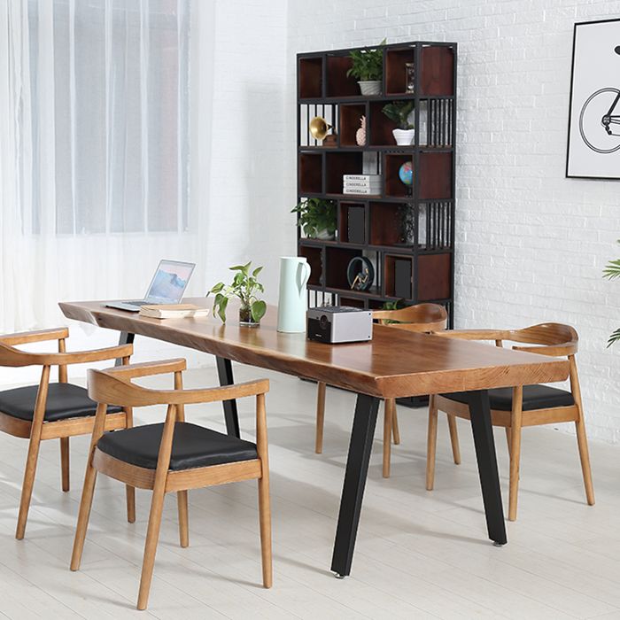 Rectangle Shape 4 Legs Industrial Dining Table Wood Color Fixed Table of Solid Wood Clearhalo ' dining_table' 'Dining Tables & Seating' 'Dining Tables' 'furn' 'furn_dining_table' 'Furniture' 'furniture_dining_table' 'Kitchen & Dining Furniture' 'kitchen&dining_furn' 'kitchen' 'kitchen_dining_table' 1200x1200_d517720b-c536-4b63-9cb9-4483ef7327fc