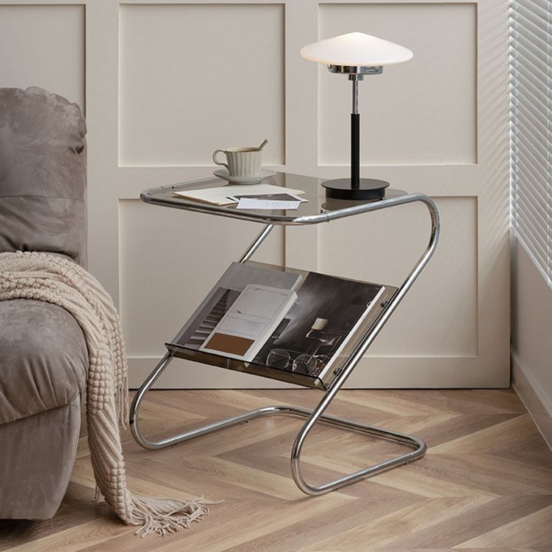 Tavolo da tavolo finale astratto in stile contemporaneo da 23,62 pollici in vetro laterale