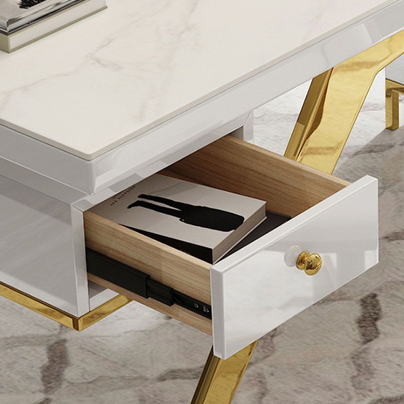 Glam en marbre bureau de bureau armoire de rangement de rangement bureau de piédestal en gris et blanc