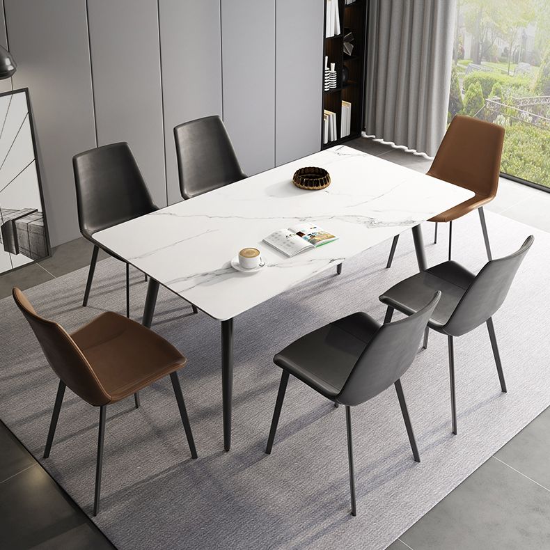 Modern Style Home Sintered Stone Dining Table 4 Legs Rectangular Table in White Clearhalo ' dining_table' 'Dining Tables & Seating' 'Dining Tables' 'furn' 'furn_dining_table' 'Furniture' 'furniture_dining_table' 'Kitchen & Dining Furniture' 'kitchen&dining_furn' 'kitchen' 'kitchen_dining_table' 1200x1200_d520faf9-a46d-4dca-b45c-d17e7265427e