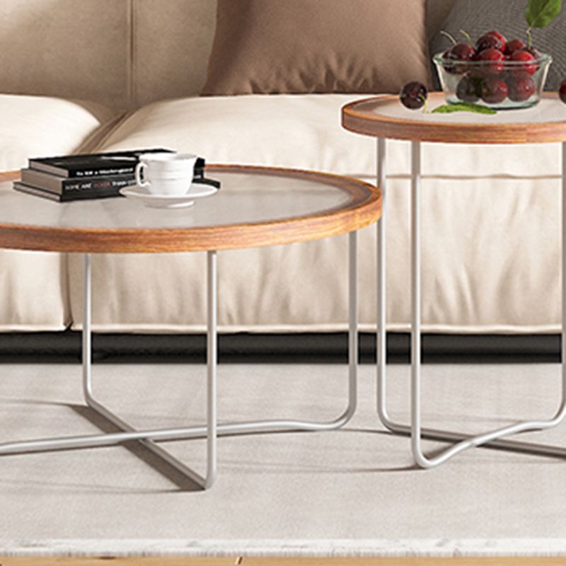 Round Glass Top Coffee Table Set Frame Cocktail Table with Wood Accent Clearhalo 'Coffee & Accent Tables' 'Coffee Tables' 'coffee_tables' 'furn' 'furn_coffee_tables' 'Furniture' 'Living Room Furniture' 1200x1200_d5211779-a01e-4f8e-81e9-57d8e14d4c78