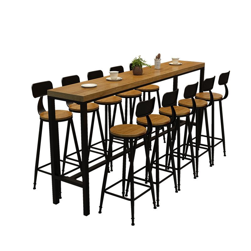 Wood Top Bar-height Table Black Legs and Metal Base Bar Table for Living Room Clearhalo 'Bar Furniture' 'Bar Tables' 'bar_tables' 'furn' 'furn_bar_tables' 'Furniture' 'Kitchen & Dining Furniture' 1200x1200_d52419d4-d575-4347-b5fb-060b25fff9d2