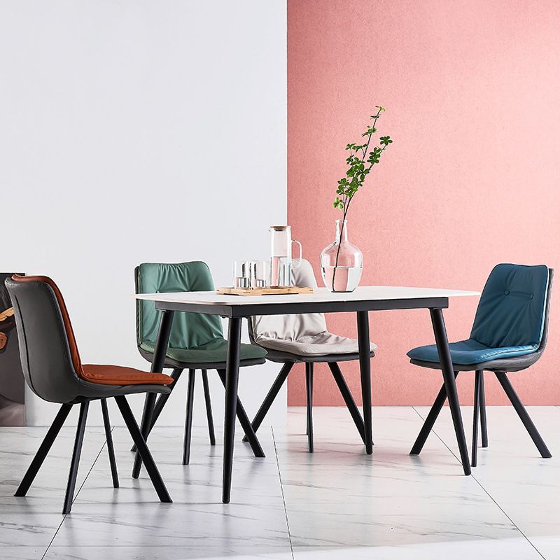 Leather Scandinavian Side Chair Upholstered Armless Dining Chairs with Metal Legs Clearhalo ' kitchen&dining_furn' 'Dining Chairs' 'Dining Tables & Seating' 'dining_chair' 'furn' 'furn_dining_chair' 'Furniture' 'furniture_dining_chair' 'Kitchen & Dining Furniture' 'kitchen' 1200x1200_d52987c4-599b-4544-a734-6e7d0801466c