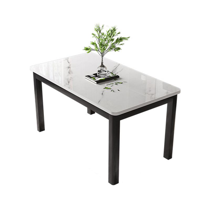 Moderner rechteckiger Glas Top Esstisch mit weiß und schwarz 4 Fuß