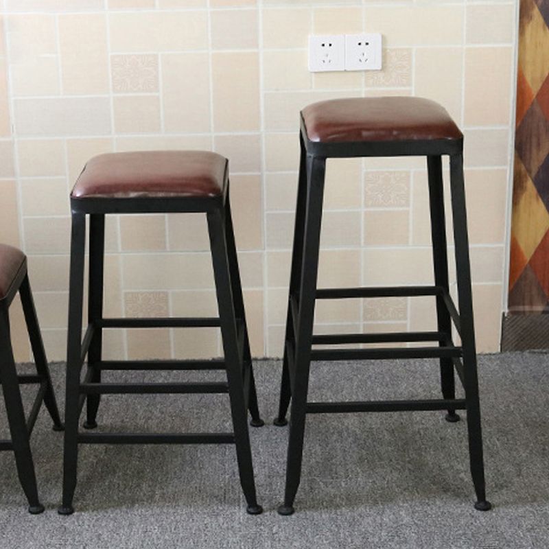 Industrial Faux Leather Dining Stool Low Back Bar Stool with Cushion