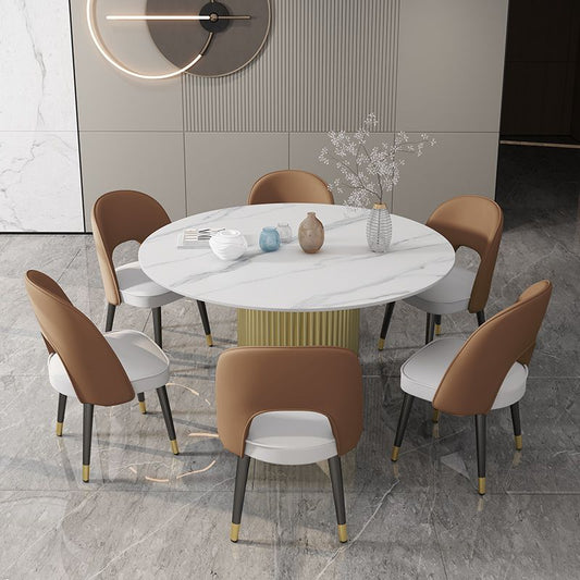 Glam 1/7 Pieces Dining Set Round Stone Dining Table for Dining Room Clearhalo 'Dining Room Sets' 'Dining Tables & Seating' 'dining_room_set' 'furn' 'furn_dining_room_set' 'Furniture' 'furniture_dining_room_set' 'Kitchen & Dining Furniture' 1200x1200_d52f2665-8b98-467f-9199-cc17d47a5c71