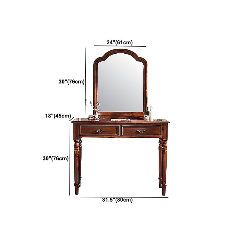 Set di vanità in legno massiccio marrone con set di sgabelli da 17,71 "con 2-cassetti