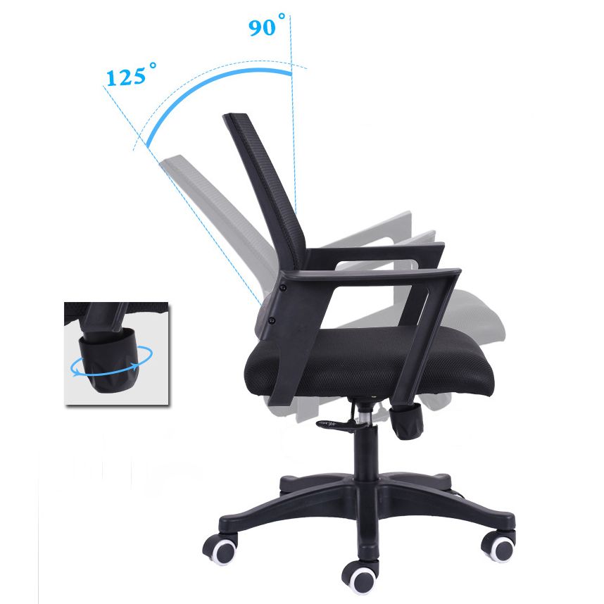 コンテンポラリーアームチェア固定腕ミッドバックメッシュブラックスイベルオフィスチェア