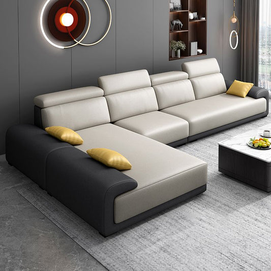 Modern Faux Leather Pillow Top Arm Sectional Stain-Resistant Sofa with Removable Cushions Clearhalo 'furn' 'furn_sectionals' 'Furniture' 'furniture_sectionals' 'Living Room Furniture' 'Sectionals' 1200x1200_d5321179-b684-4c32-87f9-5e0cc0126534