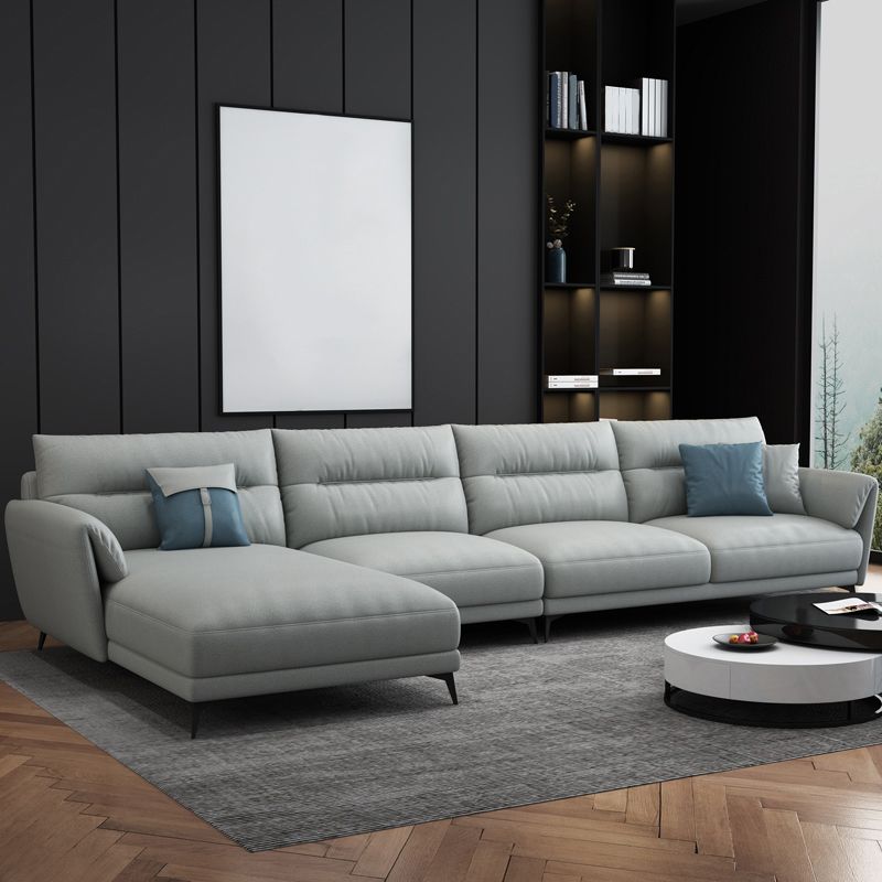 Contemporary 4-Seater Sectional with Pillow Top Arms in Faux Leather Clearhalo 'furn' 'furn_sectionals' 'Furniture' 'Living Room Furniture' 'Sectionals' 1200x1200_d5344f09-605d-4762-89ec-626d4cc024a8