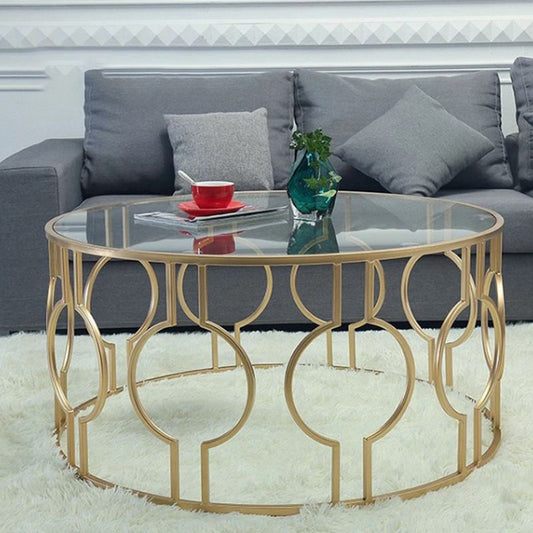 Contemporary Round Glass Coffee Table Brass Metal Frame 1 Single Cocktail Table Clearhalo 'Coffee & Accent Tables' 'Coffee Tables' 'coffee_tables' 'furn' 'furn_coffee_tables' 'Furniture' 'Living Room Furniture' 1200x1200_d534f1a6-4a7b-42b3-8c24-fc7cbc4f8993