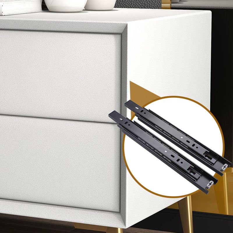 Leather Accent Table Nightstand Modern Bedside Cabinet with Drawers