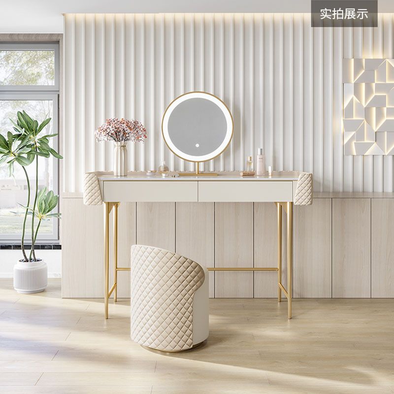 Desca di vanità bianca con 2 cassetti di stoccaggio da 17,71 "set di vanità in legno largo, stile glam