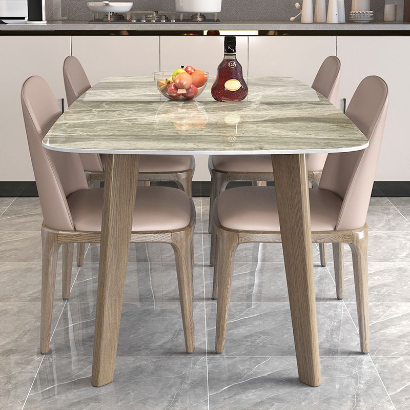 Stone Top Dining Table Mid-Century Modern Table with 4 Legs in Brown Clearhalo 'Dining Tables & Seating' 'Dining Tables' 'dining_table' 'furn' 'furn_dining_table' 'Furniture' 'furniture_dining_table' 'Kitchen & Dining Furniture' 'kitchen' 'kitchen_dining_table' 1200x1200_d54d73e5-a1d2-49a5-8ac0-592da3eef98c