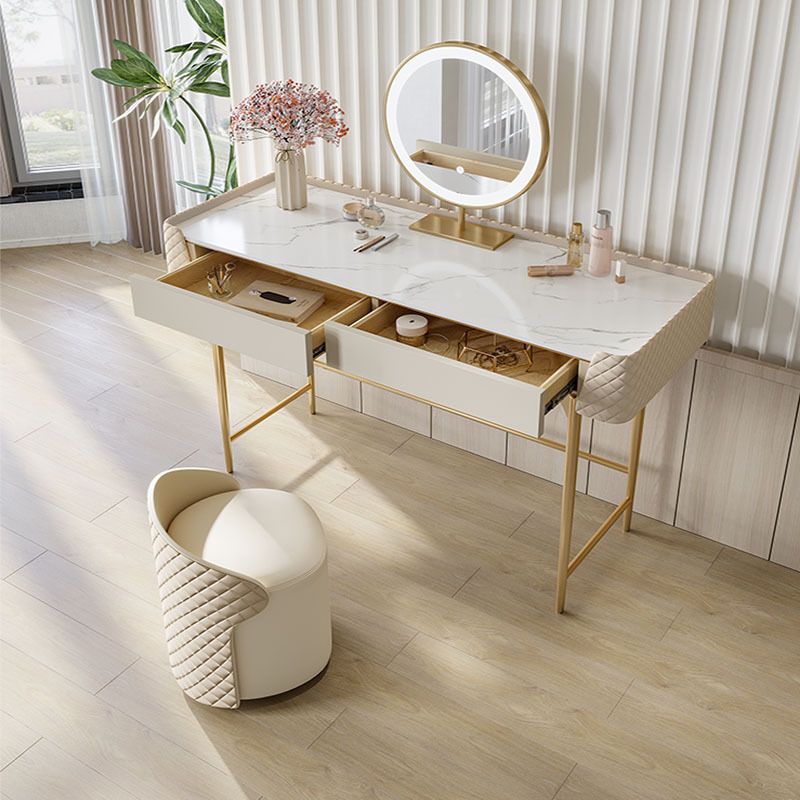 Desca di vanità bianca con 2 cassetti di stoccaggio da 17,71 "set di vanità in legno largo, stile glam